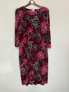Chico’s Travelers Women's Burgundy Floral Knit Midi Dress size 16 (3)